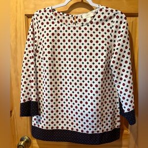 Ann Taylor Loft White Red Flower Print Long Sleeve Blouse Women size XS